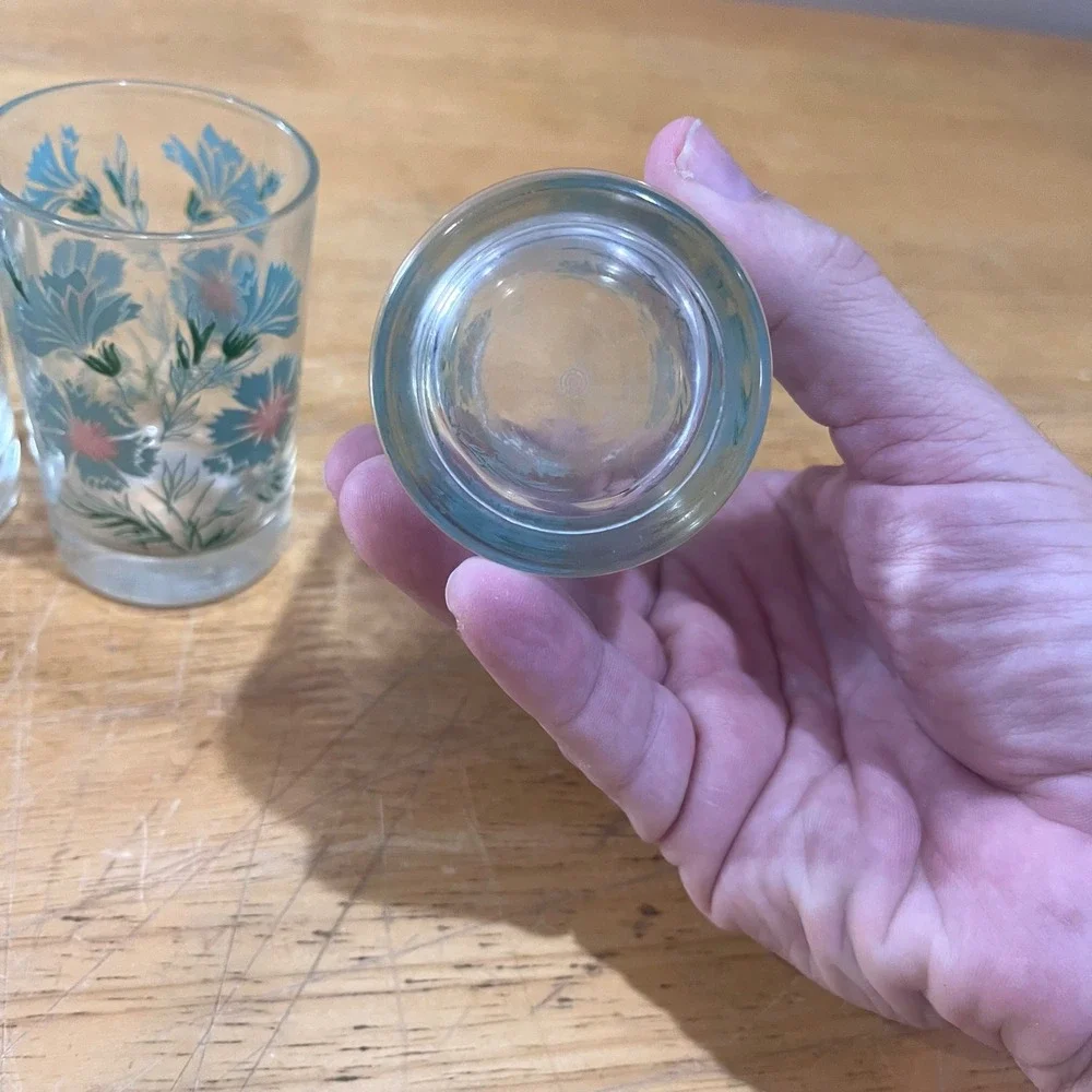 Vtg Taylor Smith & Taylor Ever Yours Teal Floral Juice Glasses MCM Set of 4